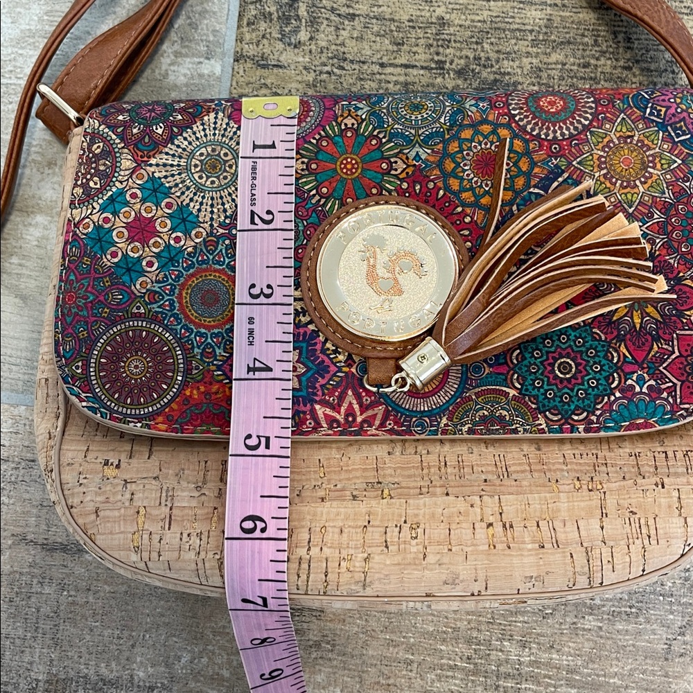 Portugal Cork Bohemian Patterned Crossbody Bag Tassel Magnetic Closure NEW - Picture 7 of 7